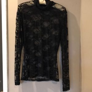Shear, sexy black lace turtleneck sz L